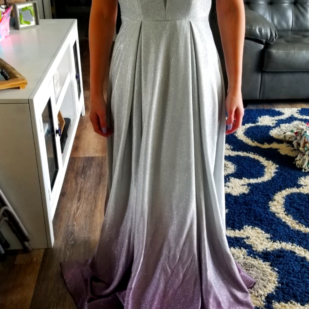 Prom dress, Formal, Wedding Silver with lavender/purple bottom ombre. Size 1